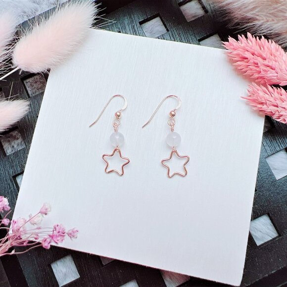 Moonstone Earrings with Star Charm | Handmade in BC - Picture 4 of 6